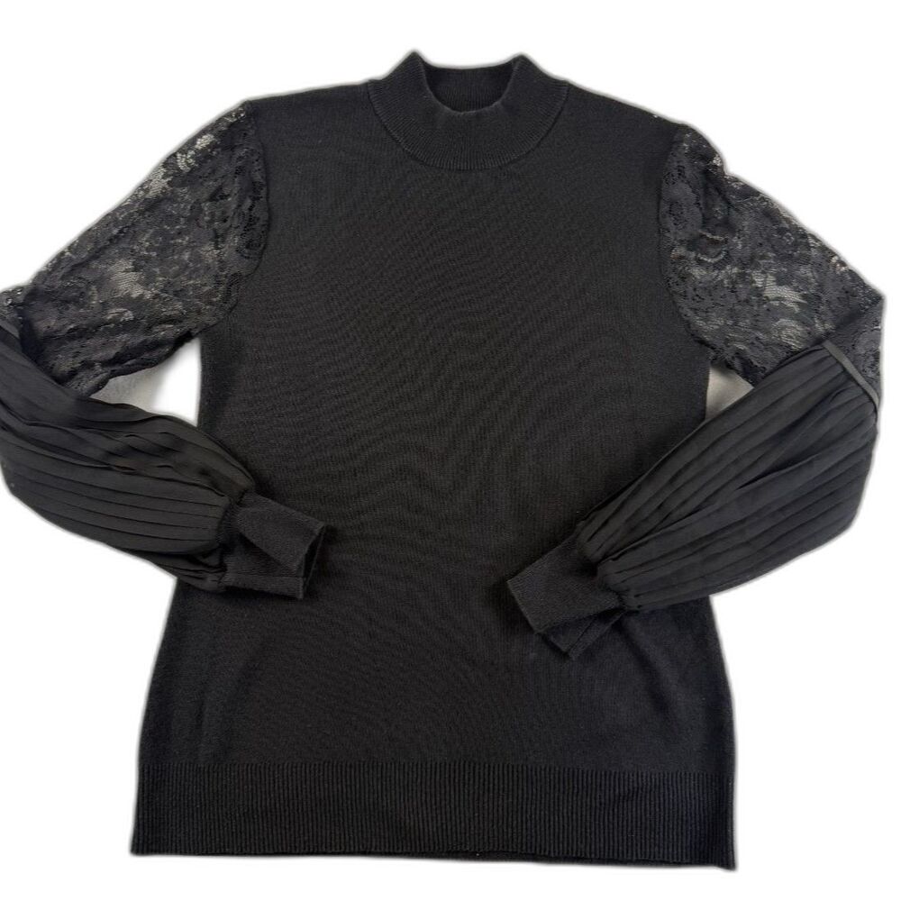 Belldini Women's Black Sweater, Lace Sheer sleeves Size Large